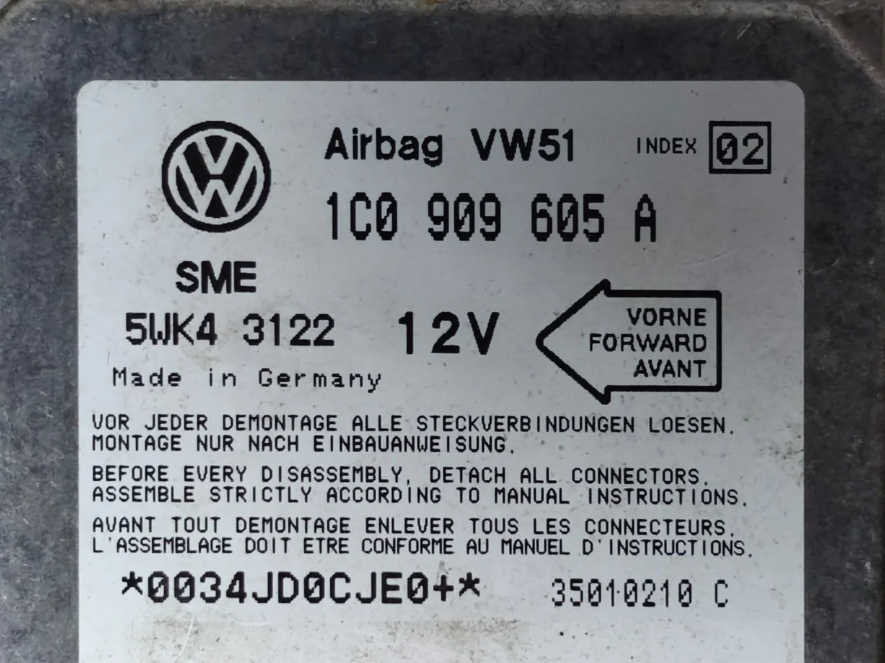 [арт. 50151-2] Блок управления AIRBAG [1C0909605A] для Seat Leon I, Seat Toledo II, Volkswagen Transporter T5