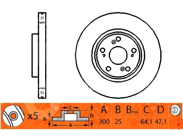 Диск тормозной передний HONDA ACCORD VII CM / CL / CN 2002-2006, ACCORD VII CM / CL / CN 2006-2008