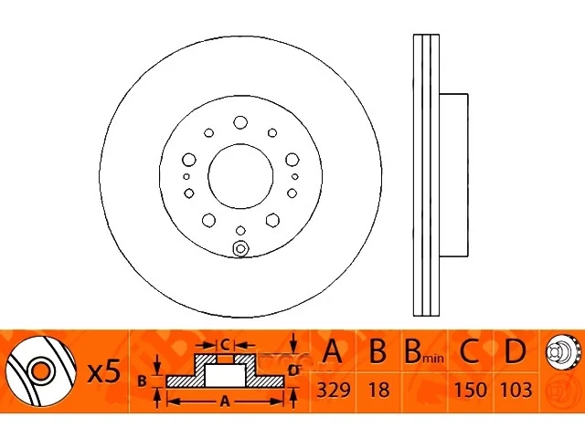 Диск тормозной задний TOYOTA LAND CRUISER 100 1998-2002, LAND CRUISER 100 2002-2005, LAND CRUISER 100 2005-2007, LEXUS LX470 J100 1998-2002