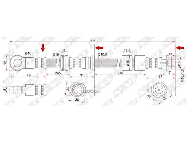 Шланг тормозной передний левый MITSUBISHI LANCER X CY 2007-2010