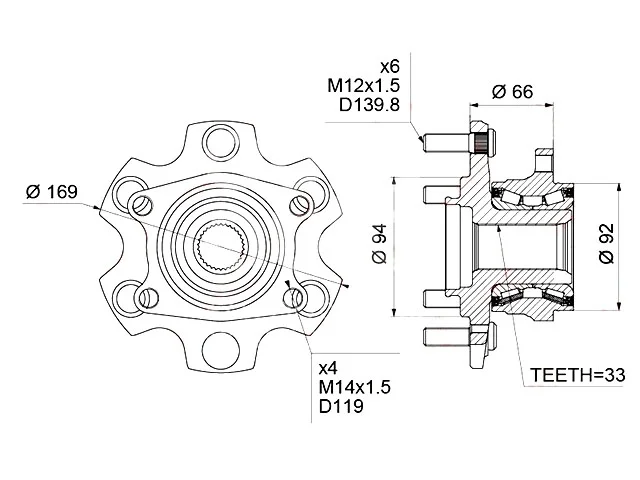 Ступица колеса задняя MITSUBISHI PAJERO IV / MONTERO IV V8 / V9 2006-2011, PAJERO IV / MONTERO IV V8 / V9 2011-2014