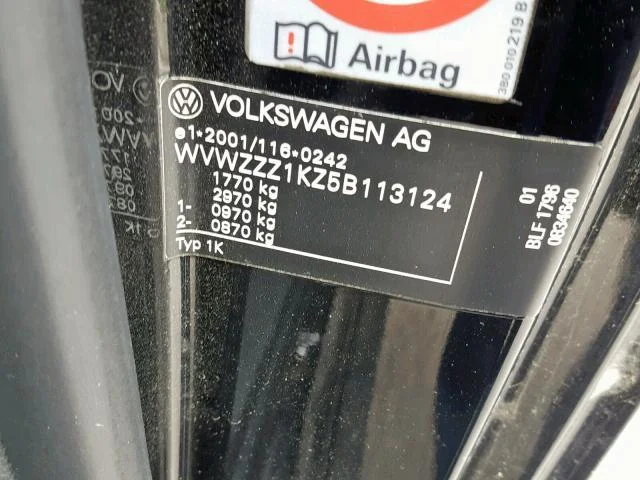 Продажа Volkswagen Golf 1.6 (102Hp) (BGU) FWD MT по запчастям